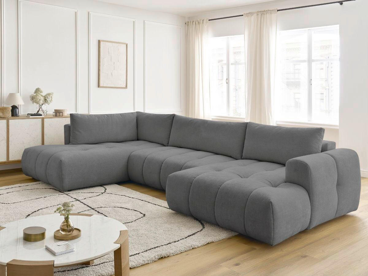 WOHNLANDSCHAFT  FUJI  Dunkelgrau Leinenoptik  - Dunkelgrau/Schwarz, MODERN, Kunststoff/Textil (204/377/160cm)