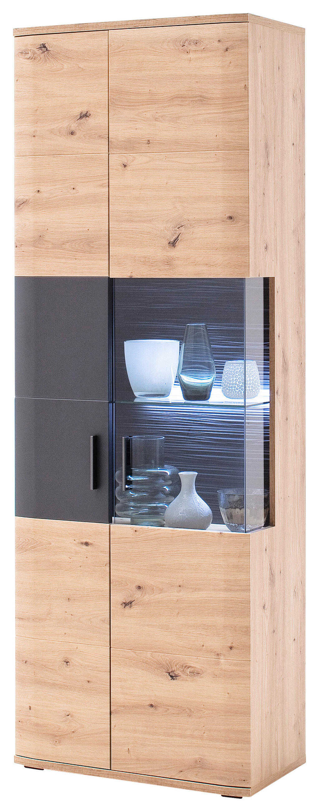 VITRINE  in Anthrazit, Eichefarben - Eichefarben/Anthrazit, Design, Glas/Holzwerkstoff (70/198/37cm) - Livetastic