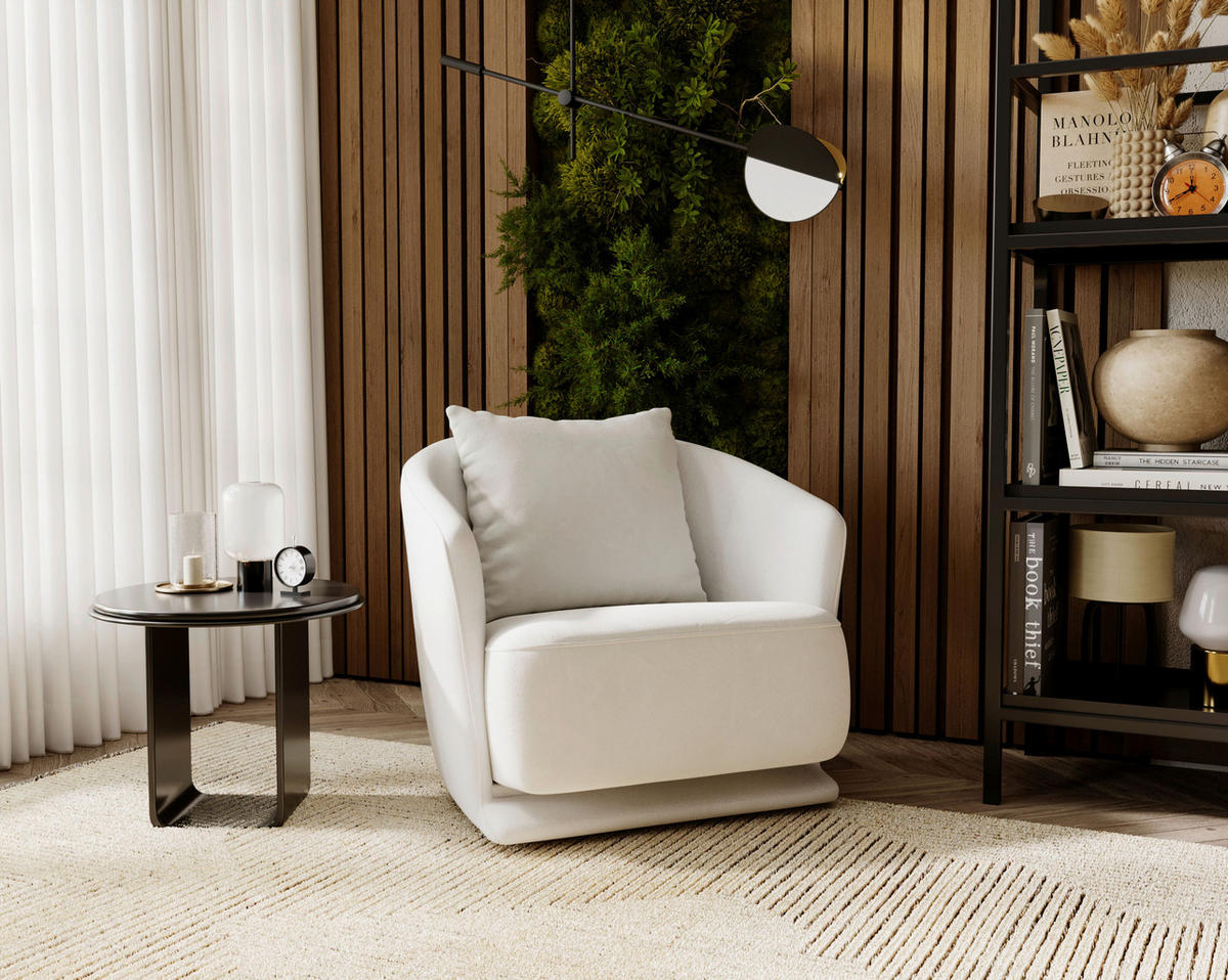 SESSEL in Plüsch, Bouclé Beige  - Beige/Schwarz, Design, Textil/Metall (83/80/75cm) - Livetastic