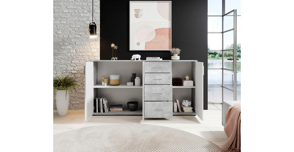 KOMMODE Bobby, 160/82/35 cm, 4 Schublade(n)  - Silberfarben/Weiß, KONVENTIONELL, Holzwerkstoff/Kunststoff (160/82/35cm) - Carryhome