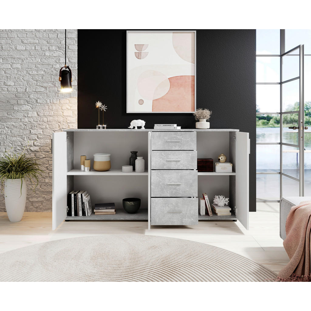 Thumbnail - Carryhome Kommode Bobby, Grau, Weiß, Holzwerkstoff, 2 Fächer, 4 Schubladen, 160x82x35 cm, stehend, Garderobe, Garderoben...