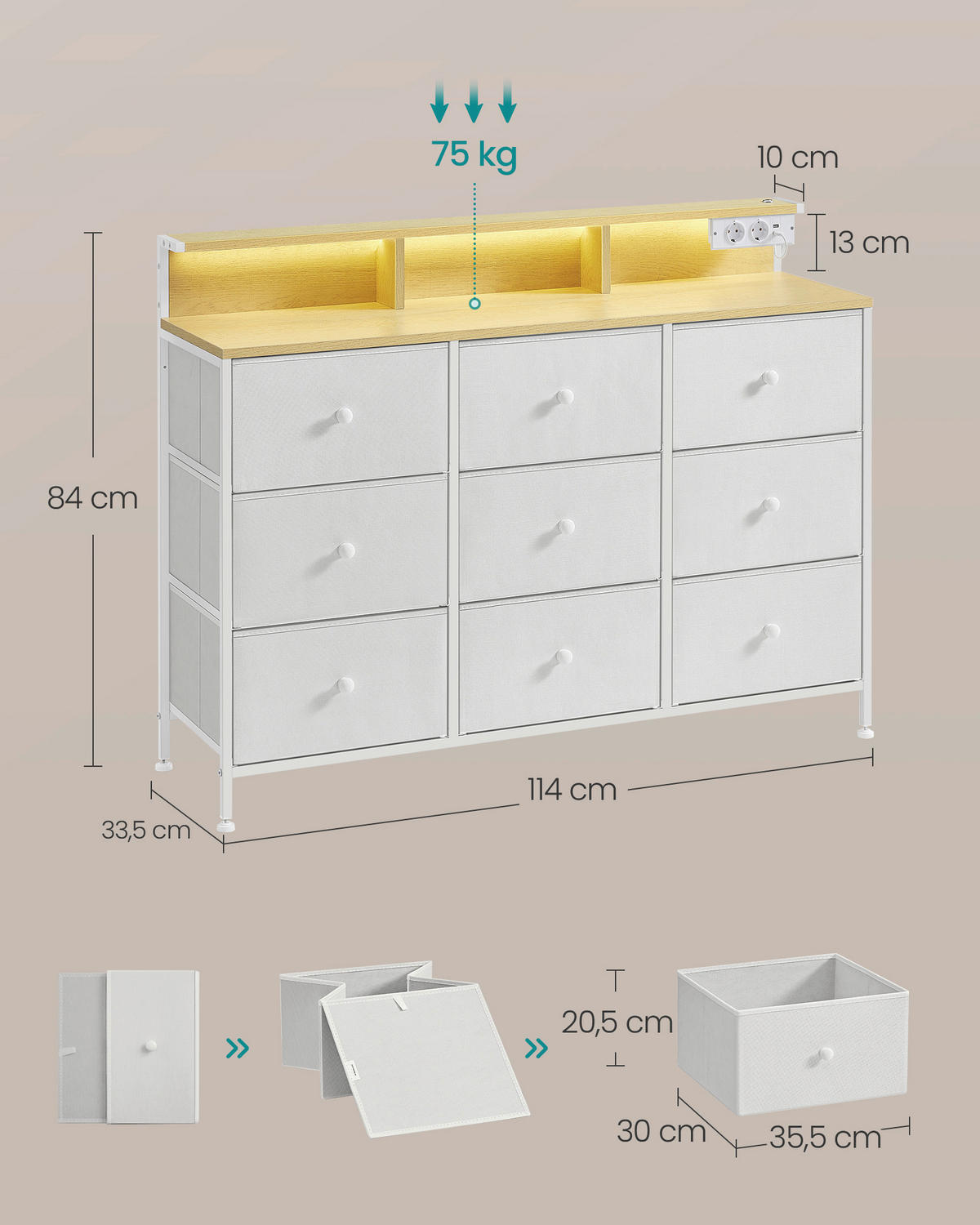 KOMMODE  in 114/84/33,5 cm  - Ecru/Weiß, Basics, Holzwerkstoff/Kunststoff (114/84/33,5cm)