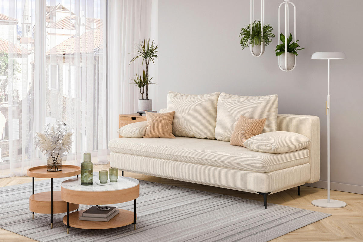 SCHLAFSOFA ROKSOLANA in Cord Beige  - Beige/Schwarz, Design, Textil/Metall (200/75/100cm) - MID.YOU