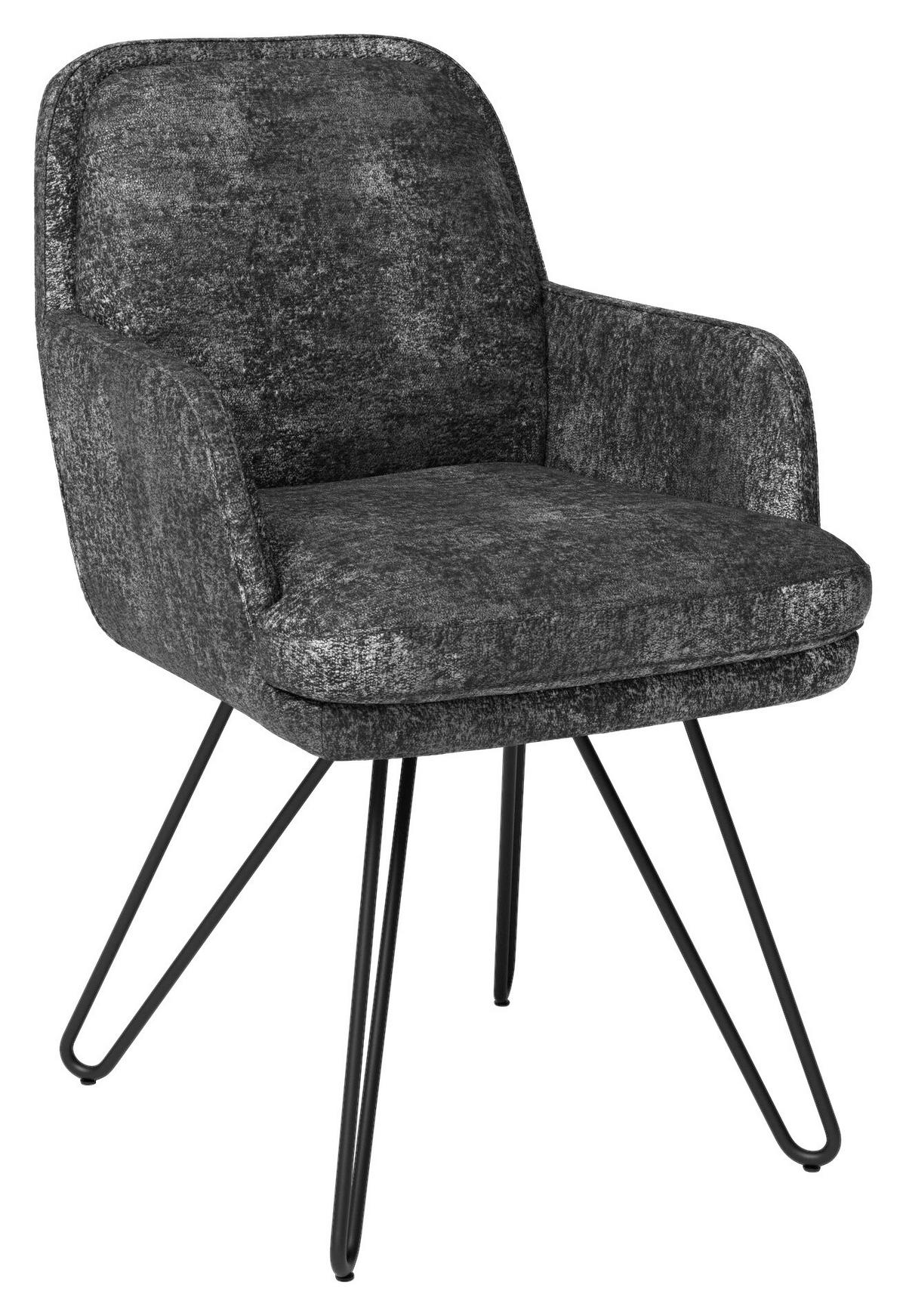 ARMLEHNSTUHL  , Lederauswahl, Stoffauswahl, Typenauswahl  , Chenille  ,  - Anthrazit/Schwarz, Design, Textil/Metall (58/89/68cm) - Joop!