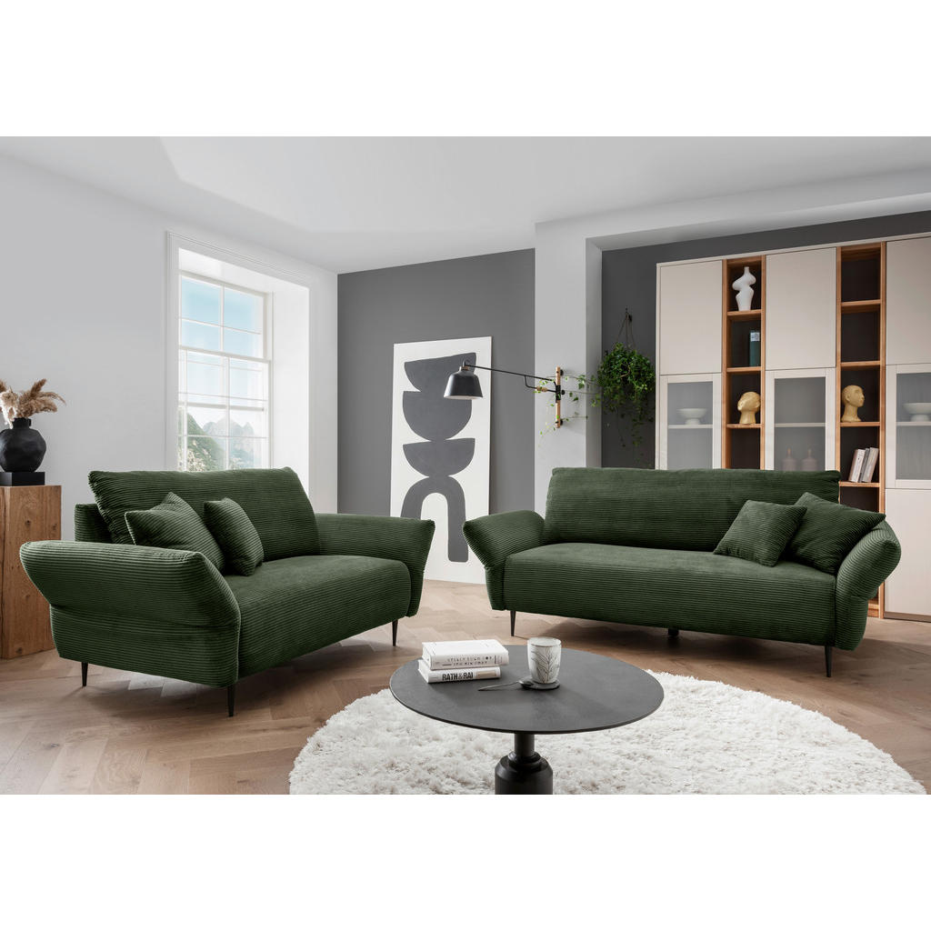 Thumbnail - Livetastic Sitzgarnitur, Dunkelgrün, Textil, Füllung: Schaumstoff, Made in Europe, Rücken echt, Armteil links, rechts, W...