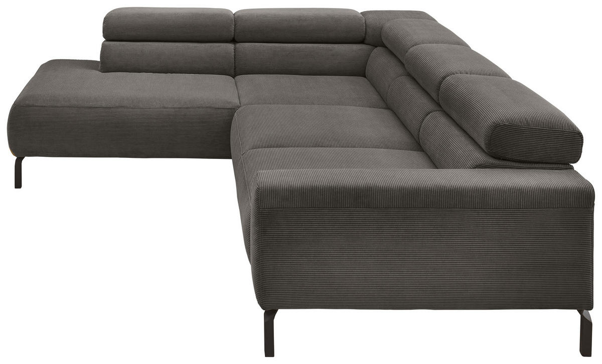 ECKSOFA Feincord Anthrazit  - Anthrazit/Schwarz, Design, Textil/Metall (219/273cm) - Pure Home Lifestyle