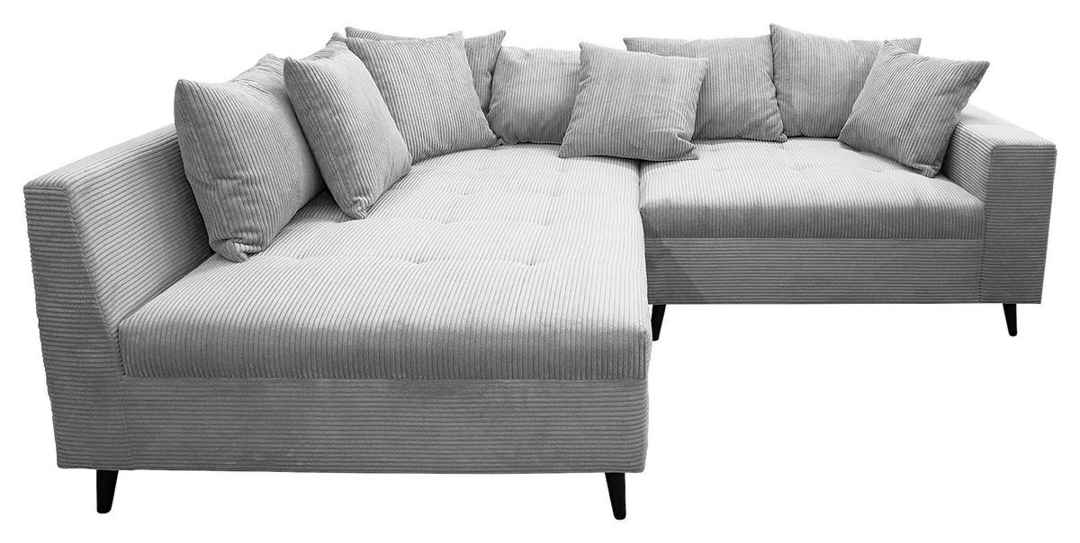 Ecksofa inkl. Hocker in Cord Hellgrau  - Hellgrau/Schwarz, Design, Holz/Textil (174/247cm) - MID.YOU