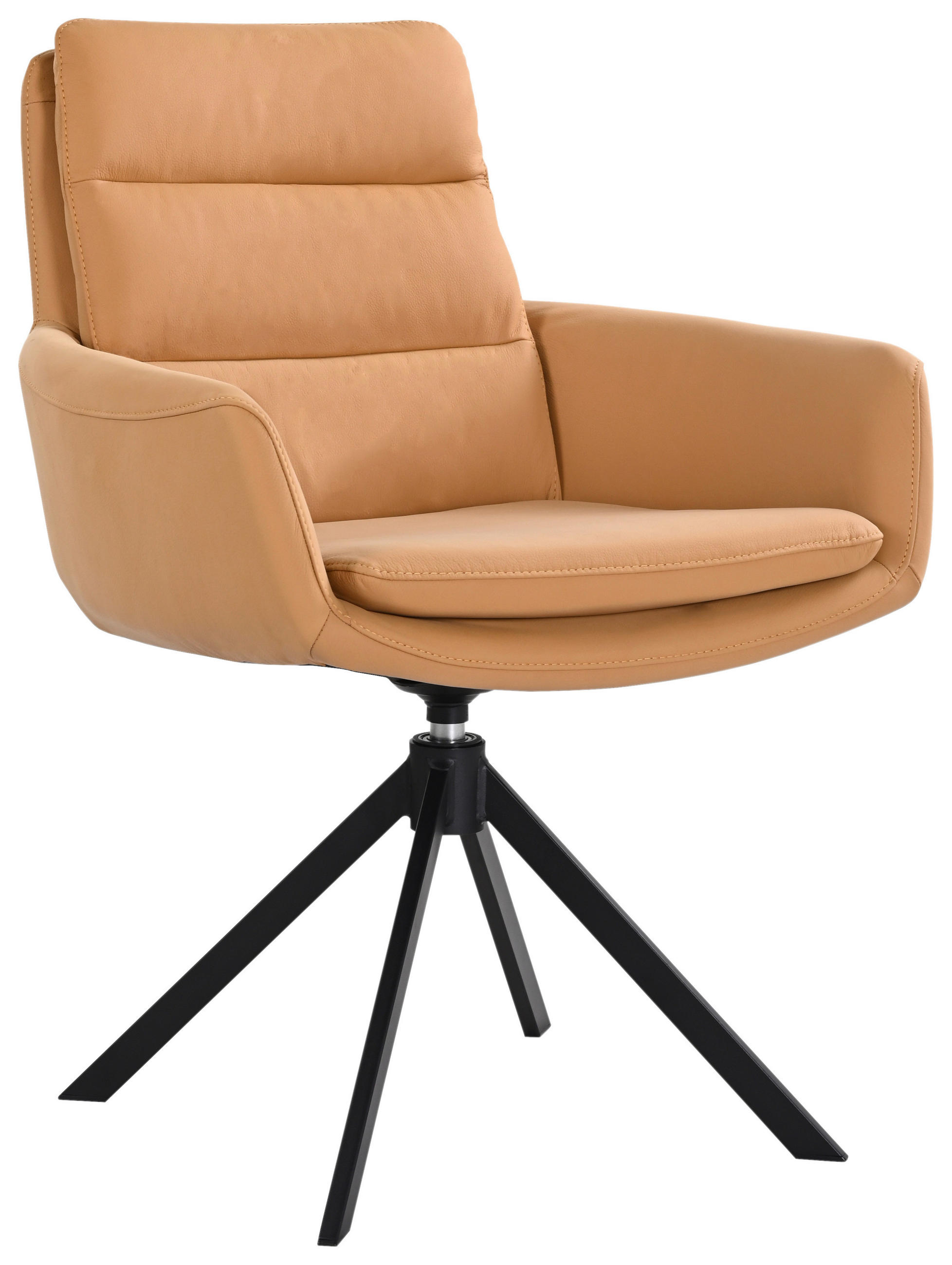 ARMLEHNSTUHL  in Stahl Echtleder pigmentiert  - Dunkelgelb/Schwarz, Design, Leder/Metall (62,5/89/66,5cm) - Dieter Knoll