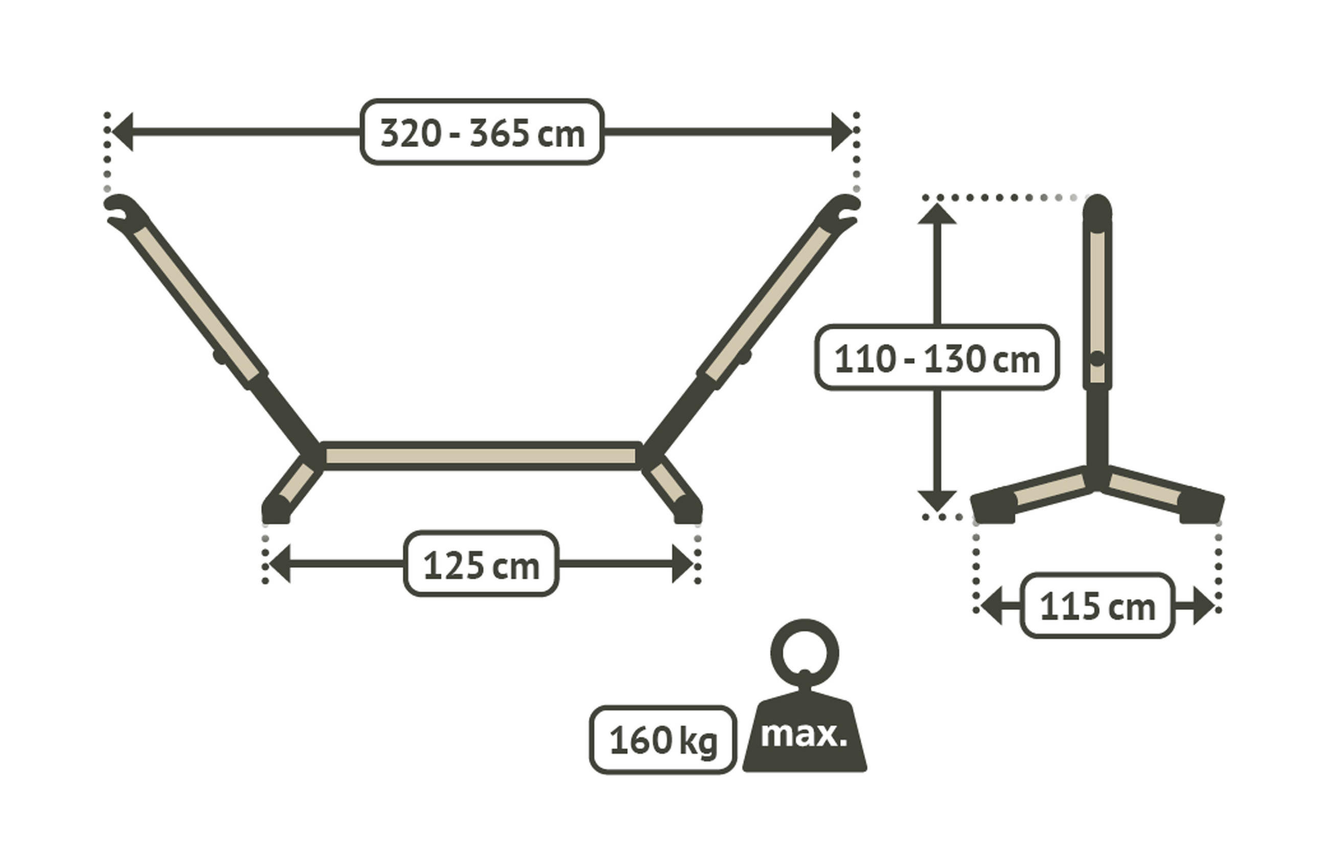 HÄNGEMATTENGESTELL  - Schwarz, Basics, Metall (115/110-130/320-365cm) - La Siesta