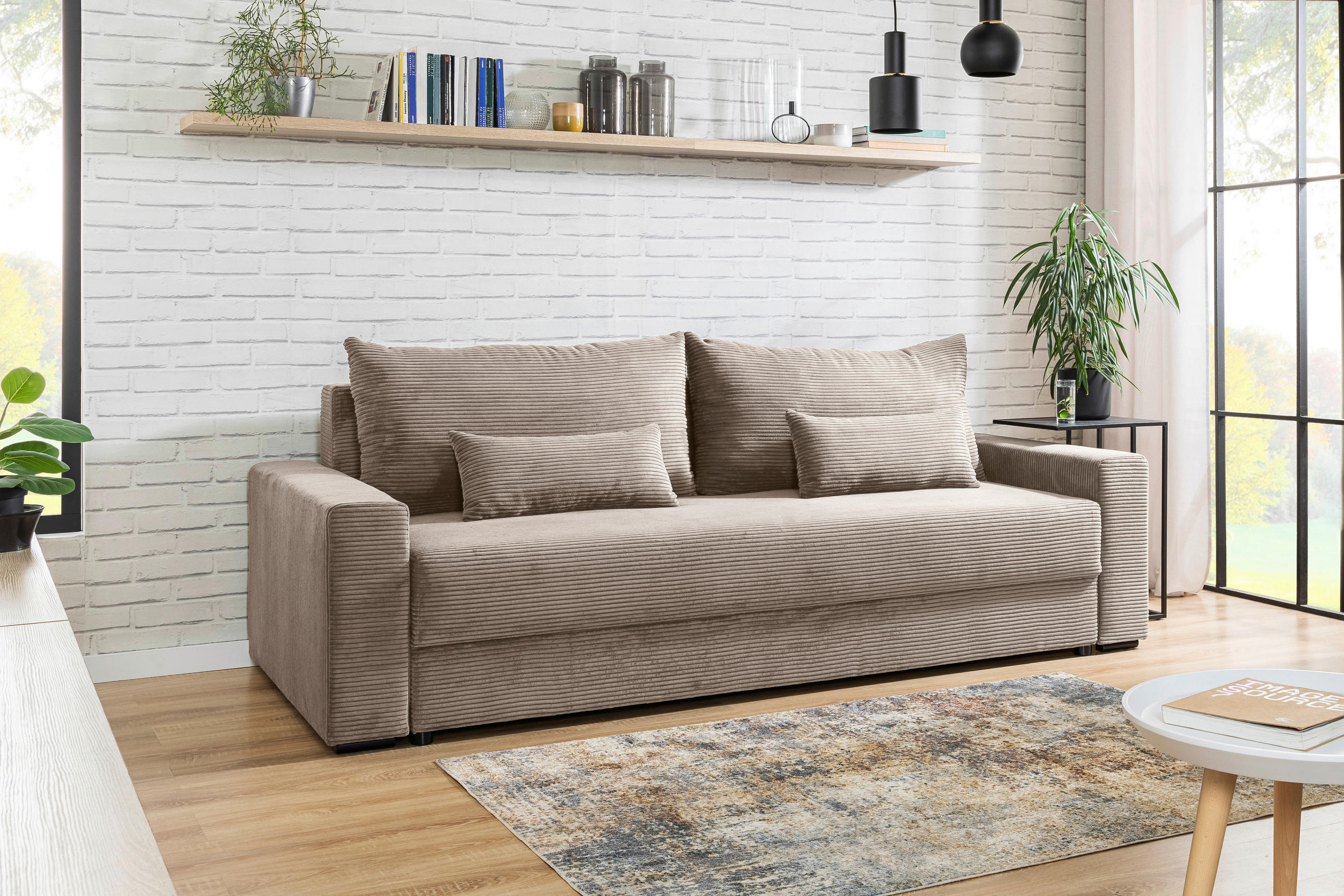 SCHLAFSOFA in Cord Beige  - Beige/Schwarz, KONVENTIONELL, Kunststoff/Textil (233/92/108cm) - Carryhome