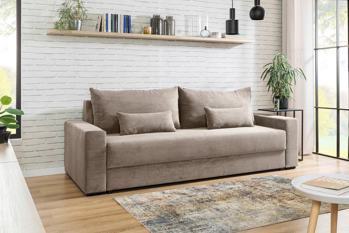 SCHLAFSOFA in Cord Beige  - Beige/Schwarz, Konventionell, Kunststoff/Textil (233/92/108cm) - Carryhome