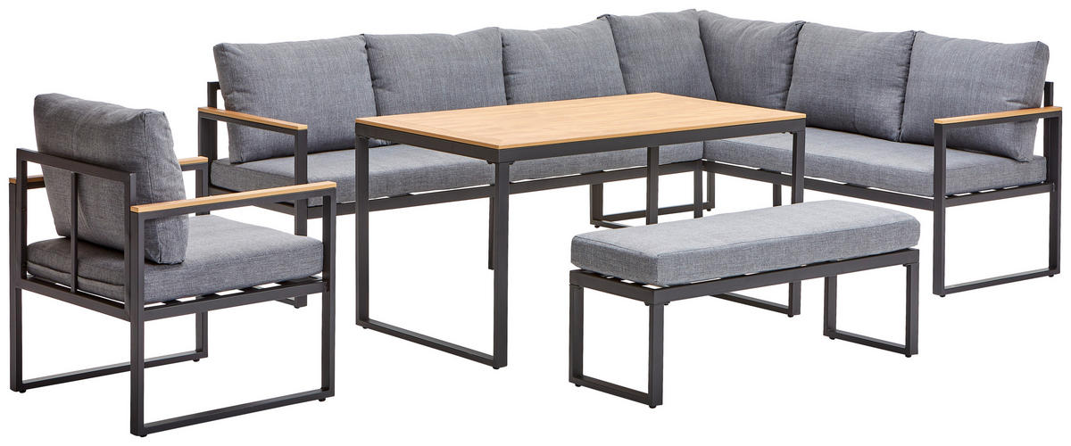 JEDÁLENSKÁ TERASOVÁ SÚPRAVA 5-dielne, kov, plast, textil - sivá/prírodná farba, Modern, kov/textil (250/187cm) - Ambia Garden