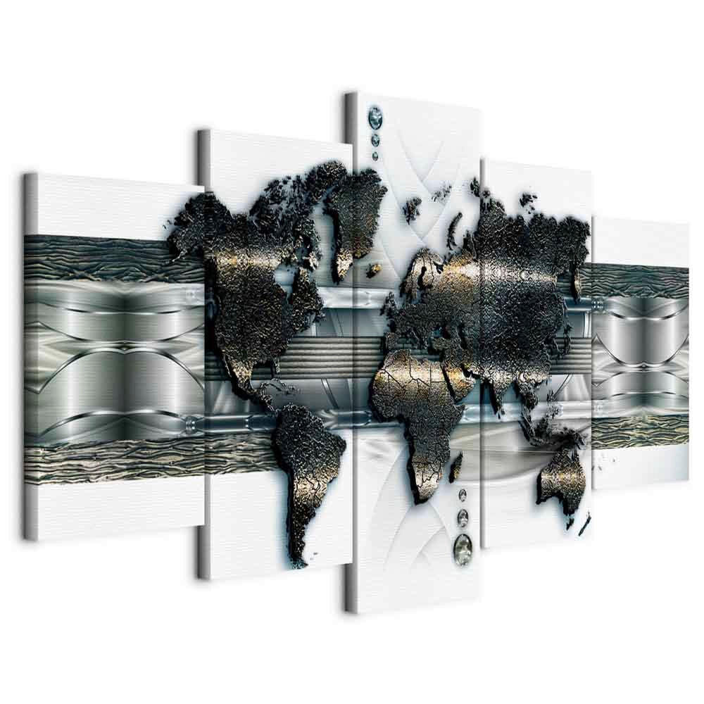 Leinwandbild World Map Silberfarben Weiß B: 100 cm