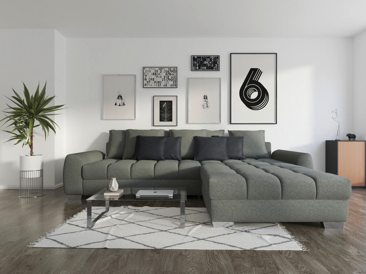 ECKSOFA Blaugrau Webstoff  - Chromfarben/Blaugrau, Design, Kunststoff/Textil (320/226cm) - Carryhome