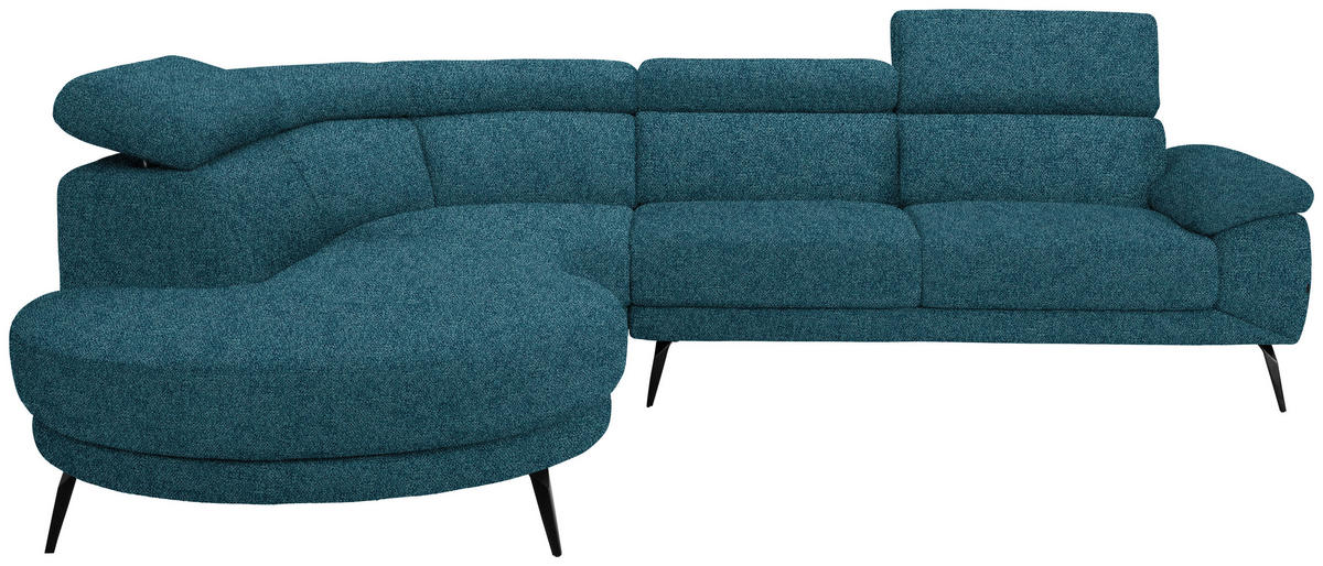 ECKSOFA in Velours Petrol  264/299 cm  - Petrol/Schwarz, Design, Textil/Metall (264/299cm) - Novel