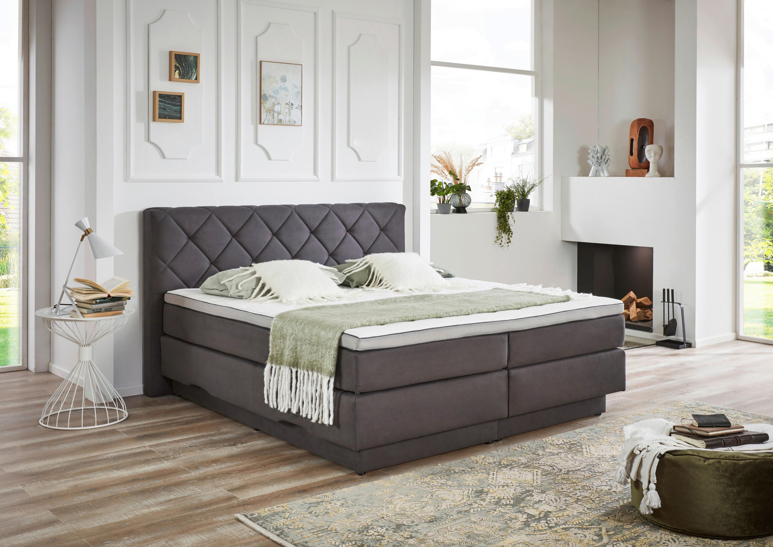BOXSPRINGBETT 180/200 cm  in Anthrazit  - Anthrazit/Schwarz, KONVENTIONELL, Kunststoff/Textil (180/200cm) - Boxxx