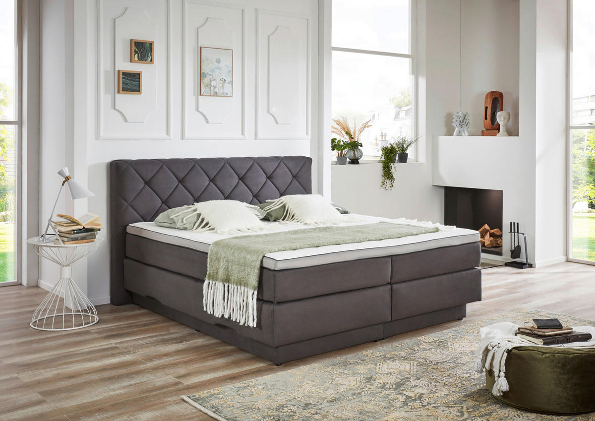 BOXSPRINGBETT 180/200 cm  in Anthrazit  - Anthrazit/Schwarz, KONVENTIONELL, Kunststoff/Textil (180/200cm) - Boxxx