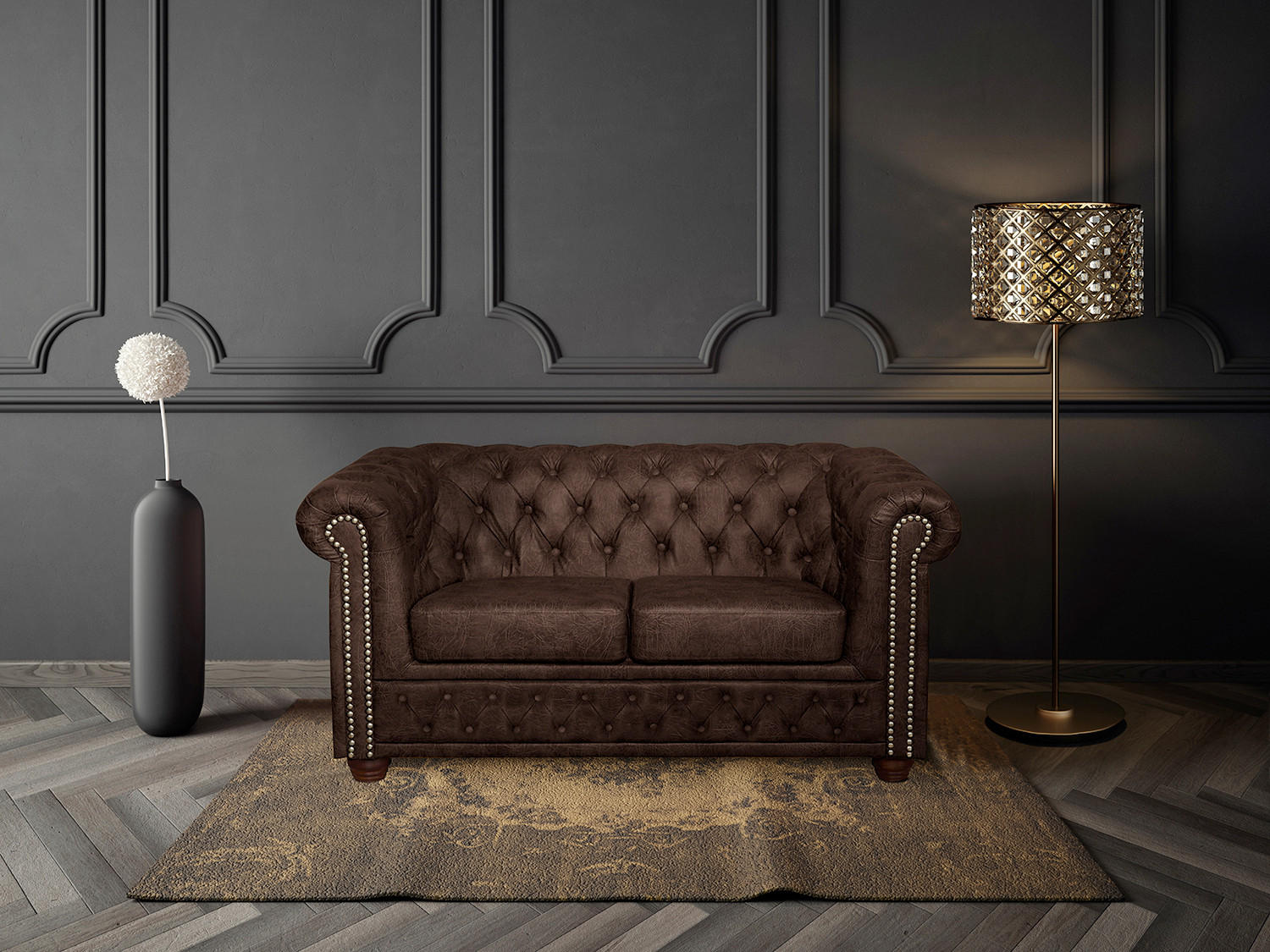 2-SITZER-SOFA YORK Lederlook Dunkelbraun  - Dunkelbraun/Braun, Design, Holz/Textil (148/72/86cm) - P & B