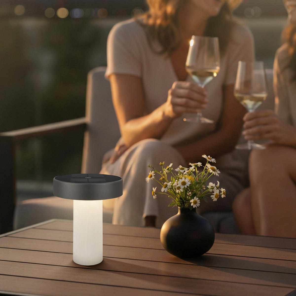 AKKU-TISCHLEUCHTE 16/20 cm  - Anthrazit/Beige, Design, Kunststoff (16/20cm)