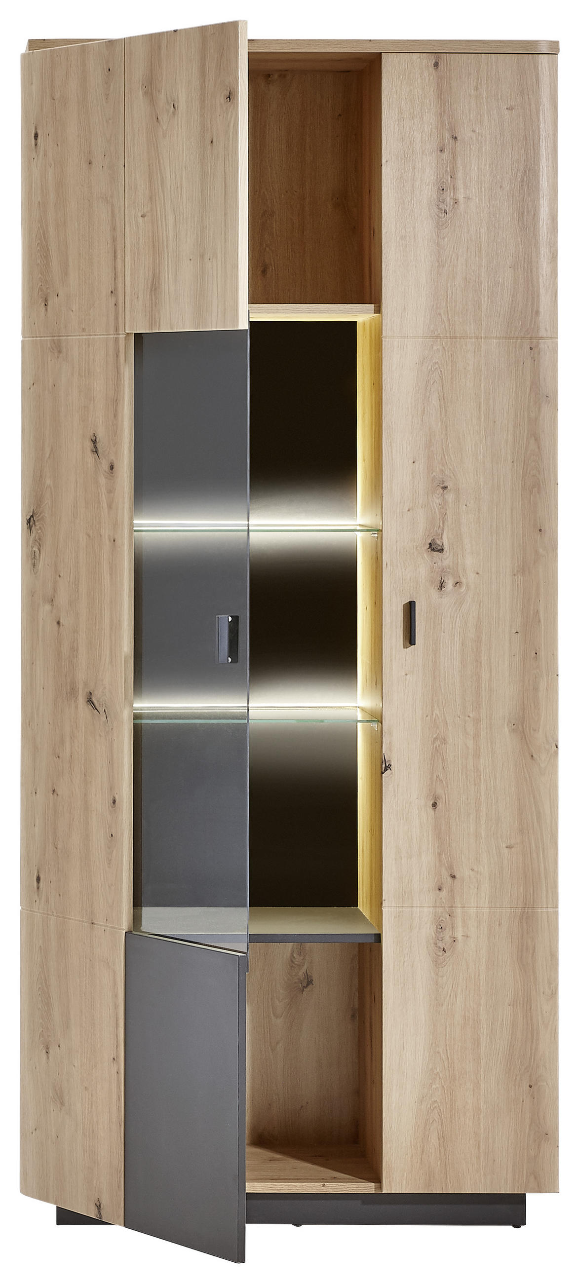 VITRINE in Anthrazit, Eichefarben  - Eichefarben/Anthrazit, Design, Glas/Holzwerkstoff (90/201/37cm) - Carryhome