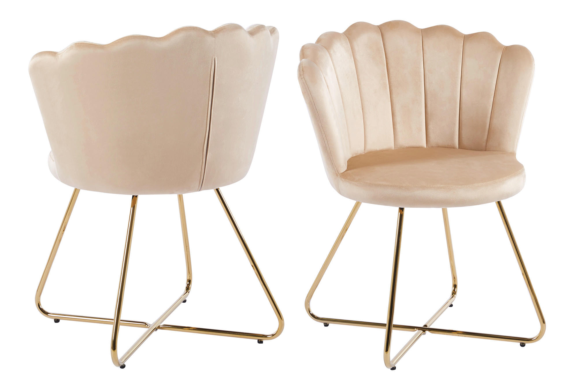 STUHL-SET 2 Stück  in Samt  - Beige/Goldfarben, MODERN, Textil/Metall (69,5/85/66cm) - Livetastic
