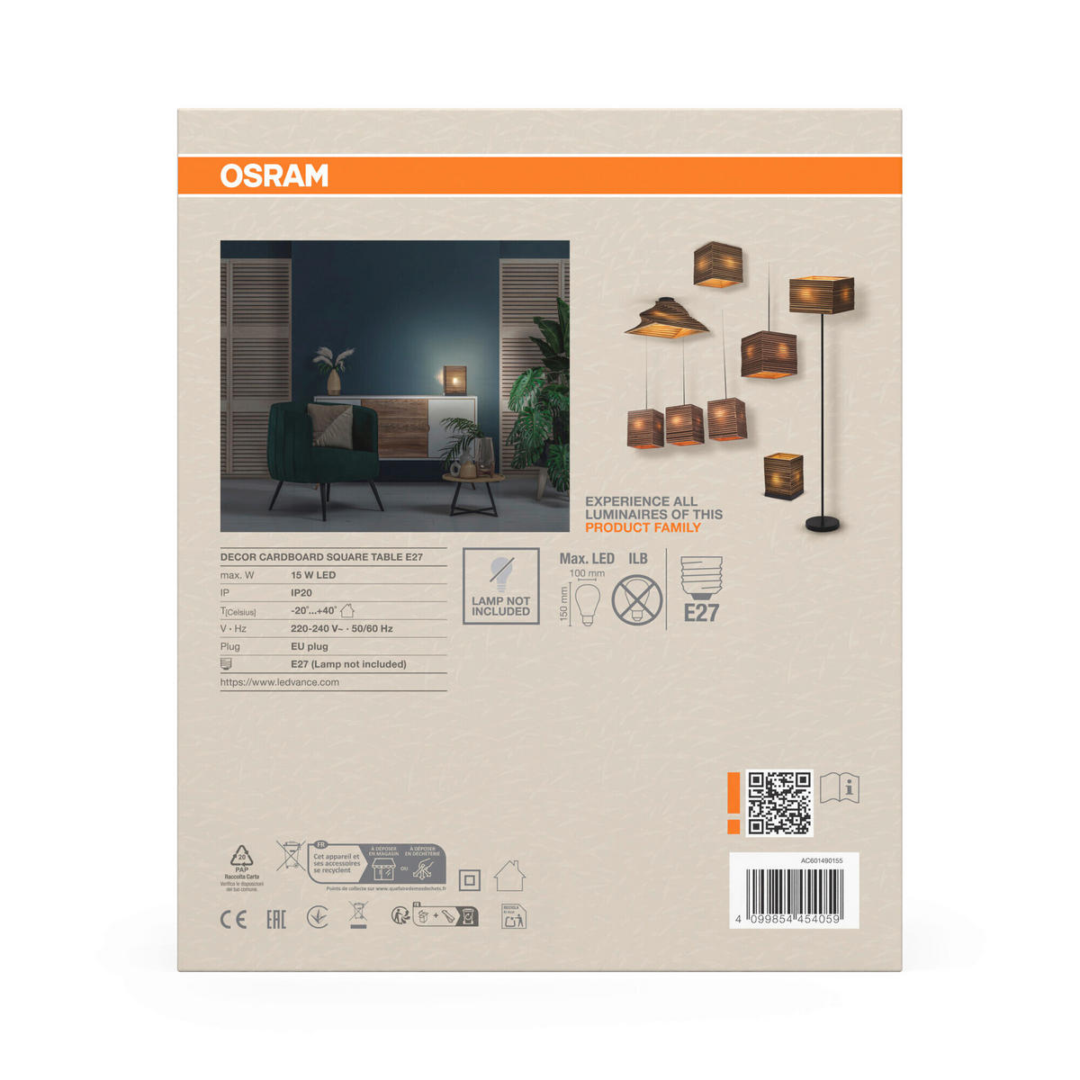 TISCHLEUCHTE 20/20/27 cm   - Natur, Karton/Metall (20/20/27cm) - Osram