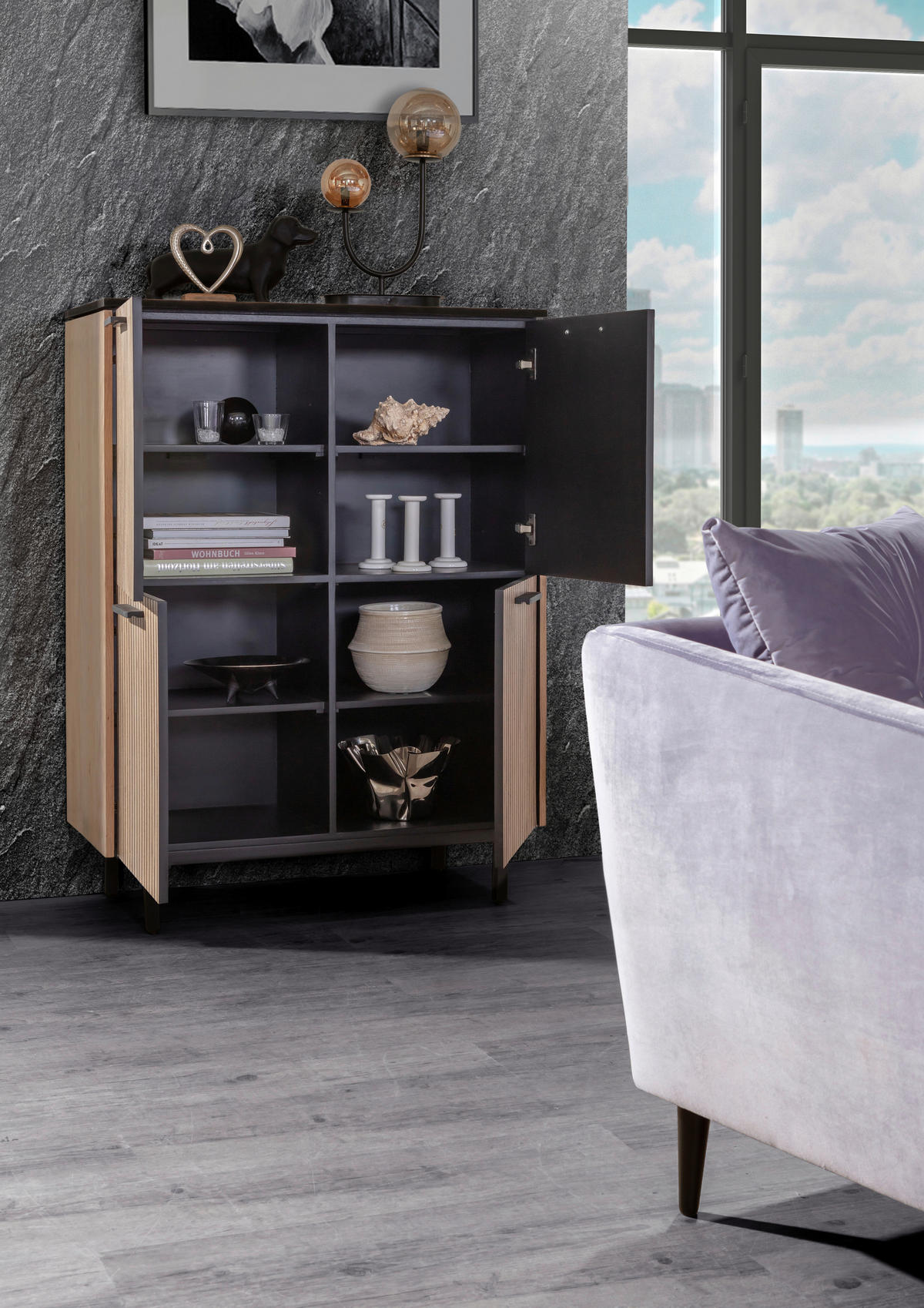 HIGHBOARD  90/120/43 cm  - Eichefarben/Schwarz, Trend, Holzwerkstoff/Metall (90/120/43cm) - Carryhome