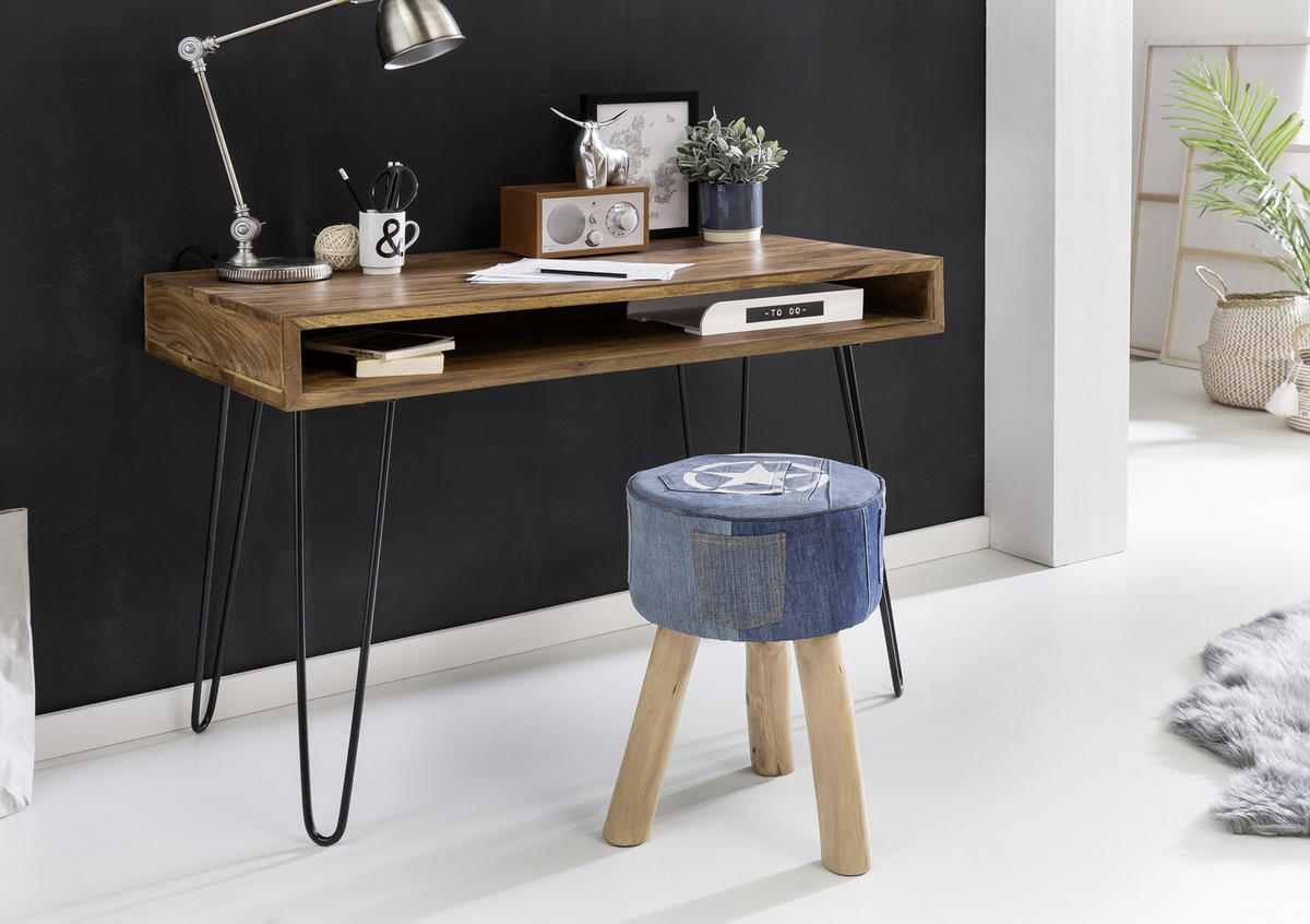 SCHREIBTISCH 110/60/76 cm  in Sheeshamfarben  - Sheeshamfarben/Schwarz, Design, Holz/Metall (110/60/76cm) - MID.YOU