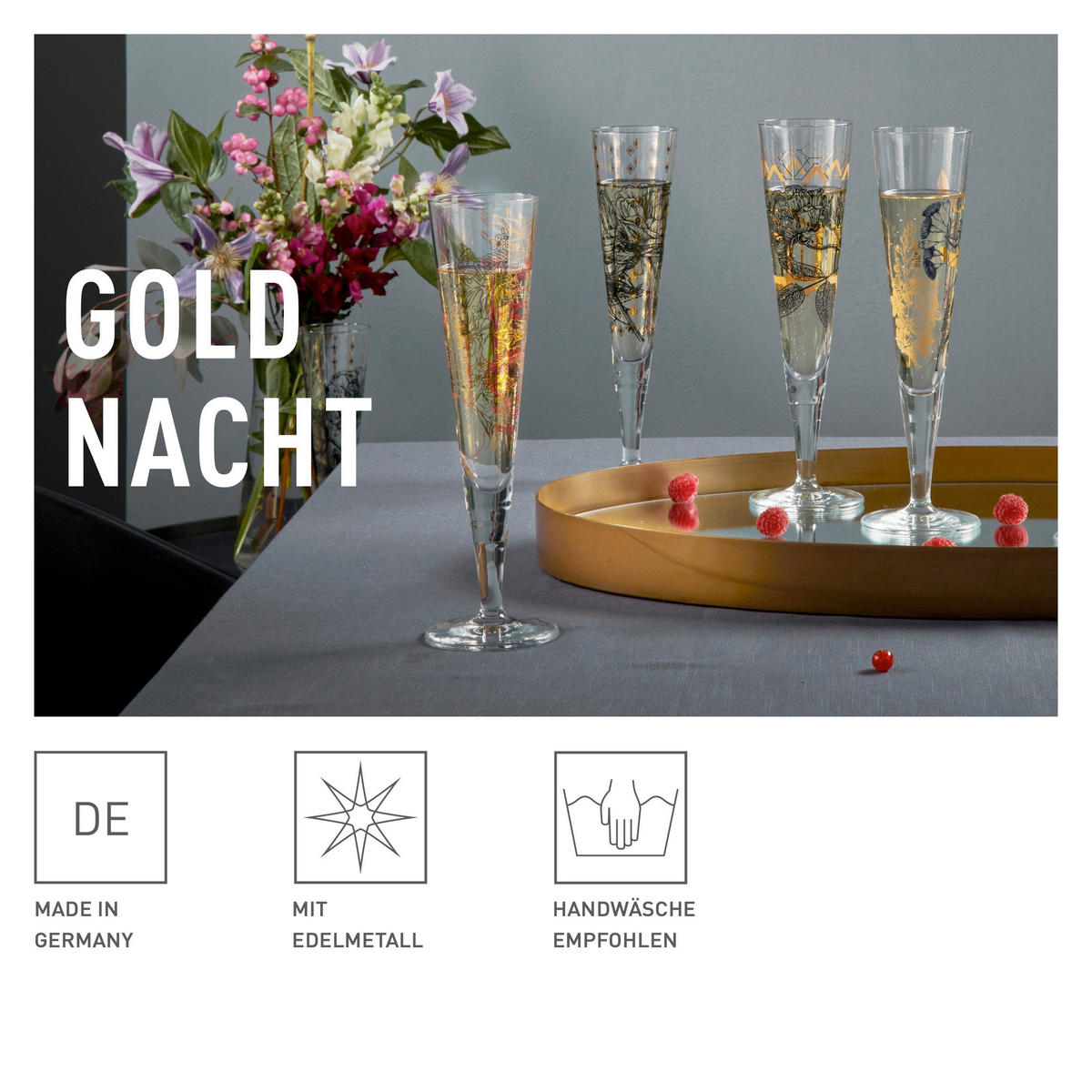 CHAMPAGNERGLAS 205 ml  - Blau/Goldfarben, LIFESTYLE, Glas (7,2/7,2/24,0cm) - Ritzenhoff