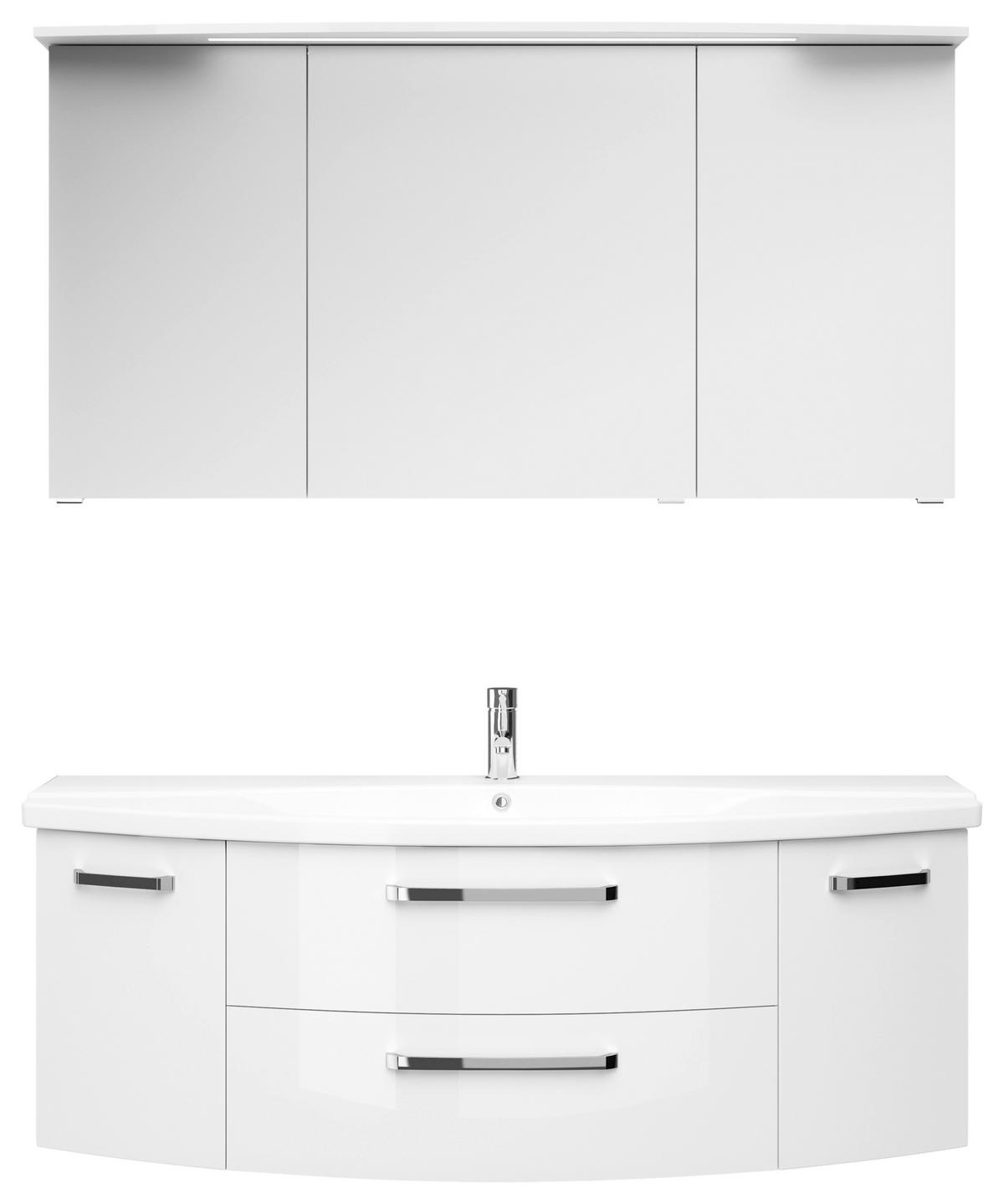 BADEZIMMER 3-teilig  in 144 cm  - Chromfarben/Weiß Hochglanz, MODERN, Glas/Keramik (144cm) - Sadena