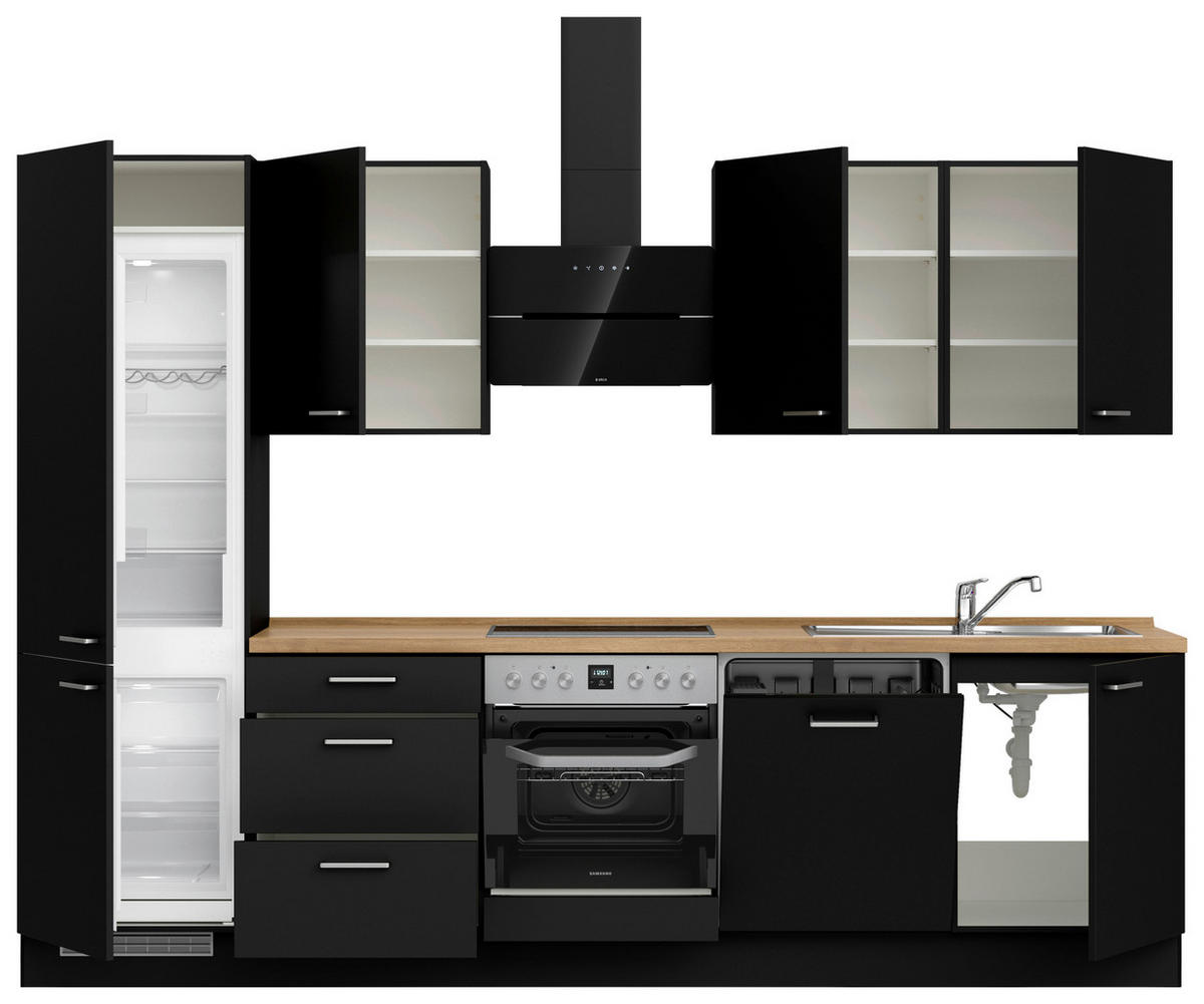 KÜCHENLEERBLOCK 300 cm   in Schwarz, Eichefarben  - Edelstahlfarben/Eichefarben, MODERN, Holzwerkstoff/Metall (300cm) - Nobilia