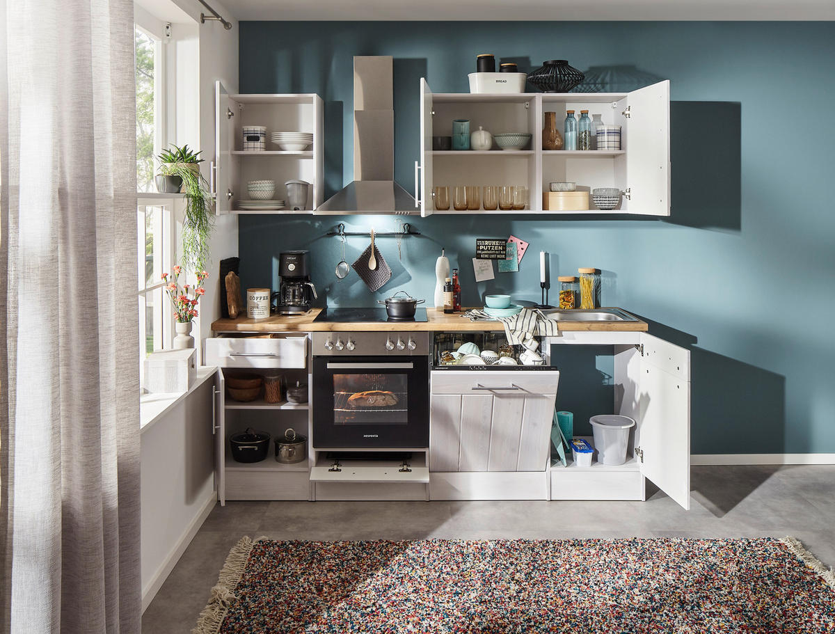 KÜCHENLEERBLOCK 220 cm   in Weiß, Lärchefarben  - Wildeiche/Edelstahlfarben, Basics, Holzwerkstoff/Metall (220cm) - Respekta