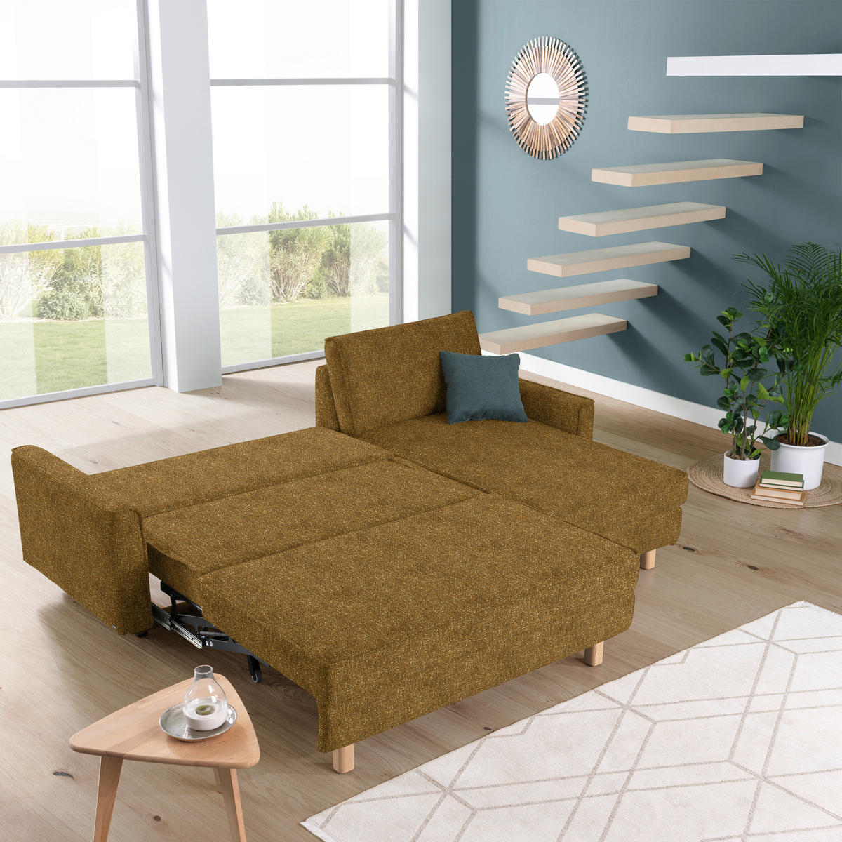 ECKSOFA  in Mikrovelours Senfgelb  237/170 cm  - Eichefarben/Senfgelb, KONVENTIONELL, Holz/Textil (237/170cm) - Sedda