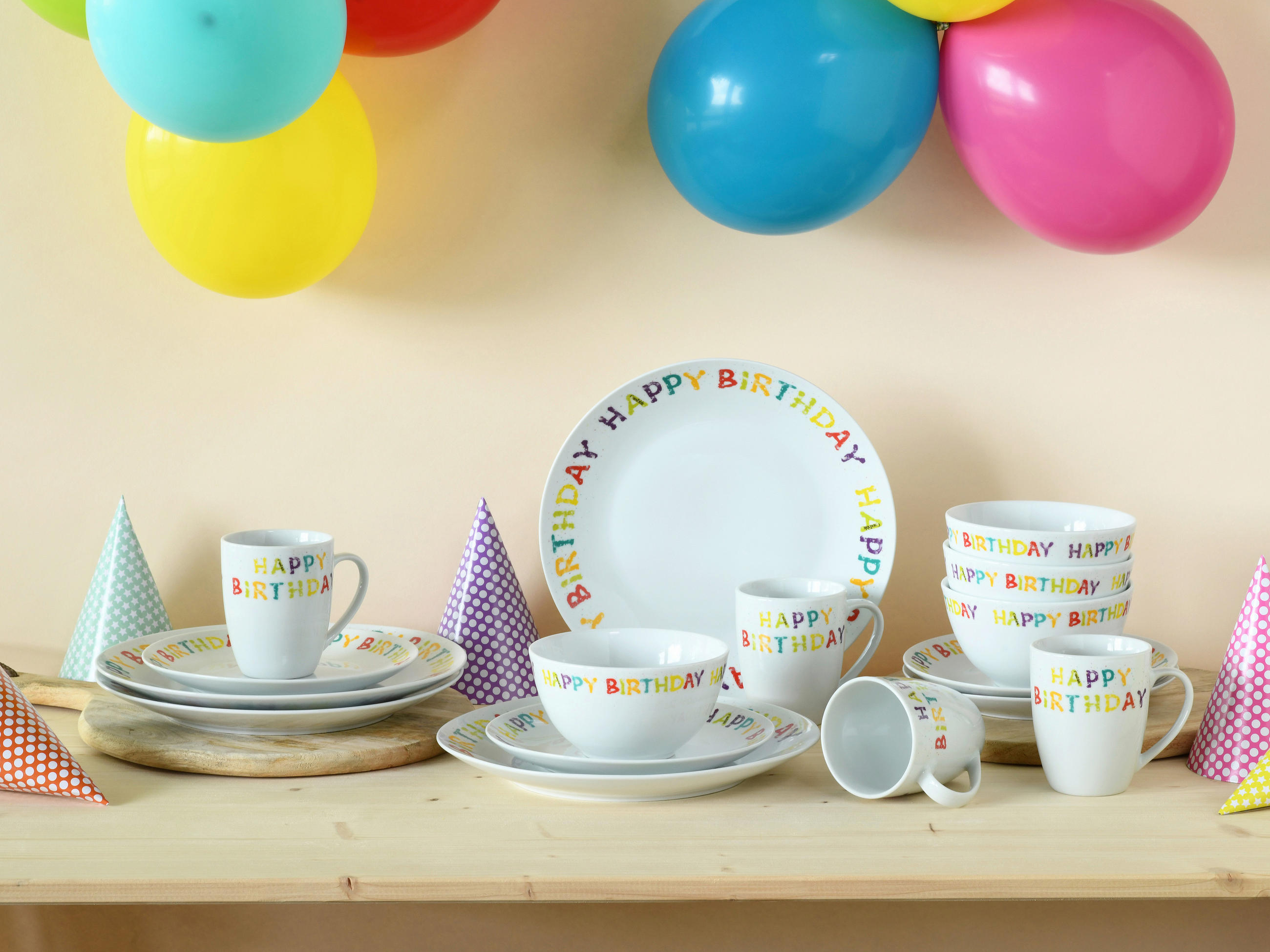 KOMPLETT SERVIS Happy Birthday 16 delar  - multicolor, Basics, keramik - Creatable