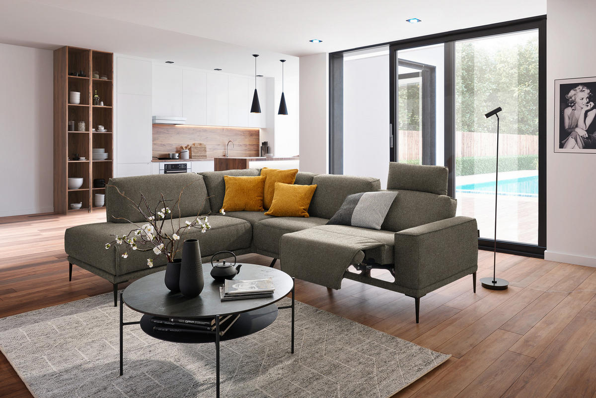 ECKSOFA in Flachgewebe Hellbraun  - Hellbraun/Schwarz, Design, Textil/Metall (210/260cm) - Johann Jakob