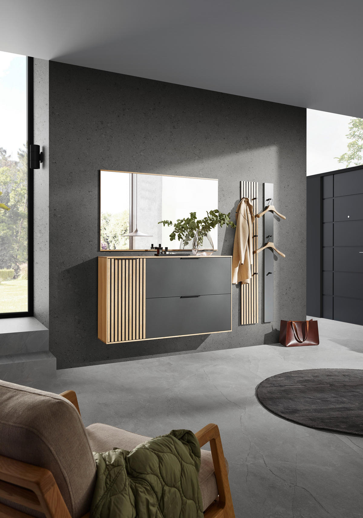 HÄNGESCHUHSCHRANK Eiche, Asteiche furniert, teilmassiv Grau, Eichefarben, Eiche Bianco  - Eiche Bianco/Eichefarben, Design, Holz/Holzwerkstoff (140/83/31cm) - Dieter Knoll