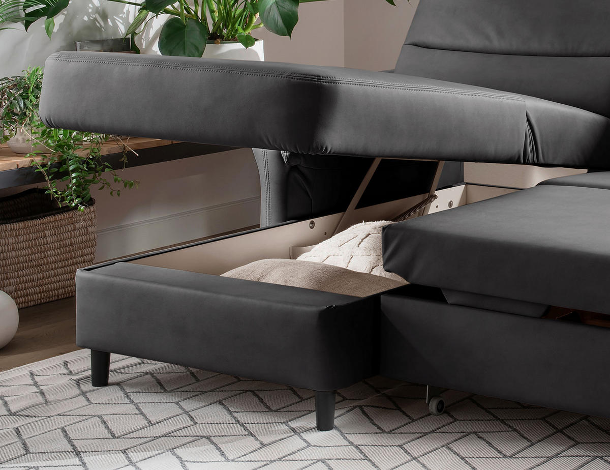 ECKSOFA in Lederlook Schwarz  - Schwarz, Modern, Holz/Textil (176/279cm) - Livetastic