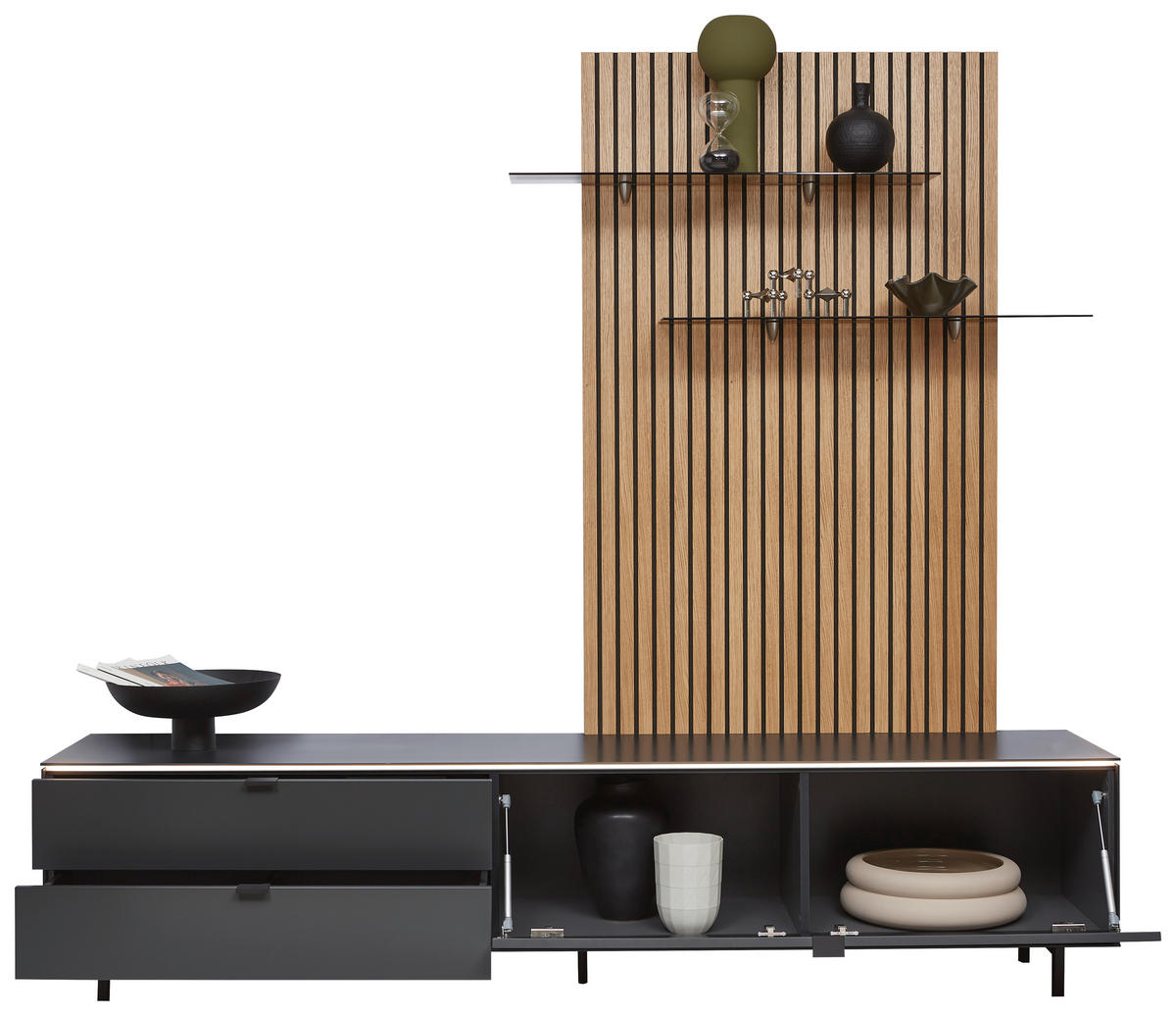WOHNWAND  in Anthrazit, Naturfarben, Eichefarben 216/198,3/46 cm  - Eichefarben/Anthrazit, Design, Glas/Holz (216/198,3/46cm) - Dieter Knoll