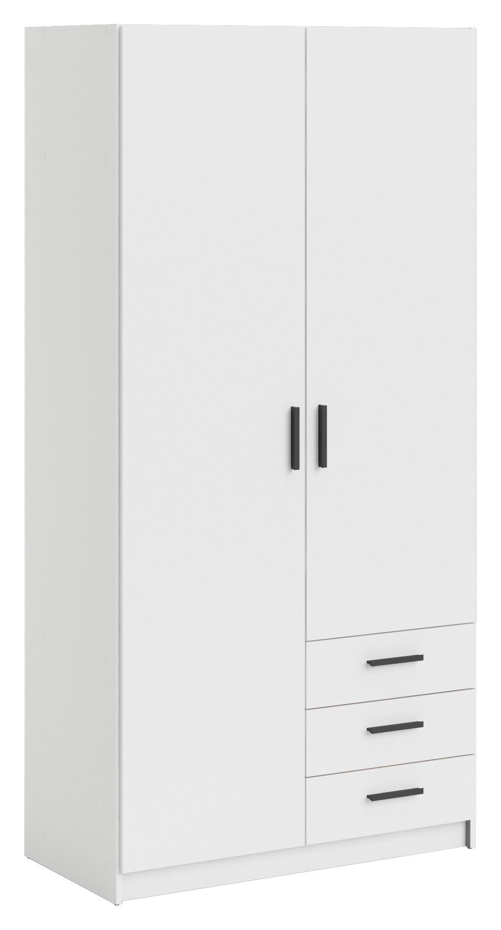 KLEIDERSCHRANK 98,5/200,4/49,8 cm,  in Weiß, 2 Tür(en)  - Schwarz/Weiß, Basics, Holzwerkstoff/Metall (98,5/200,4/49,8cm) - P & B