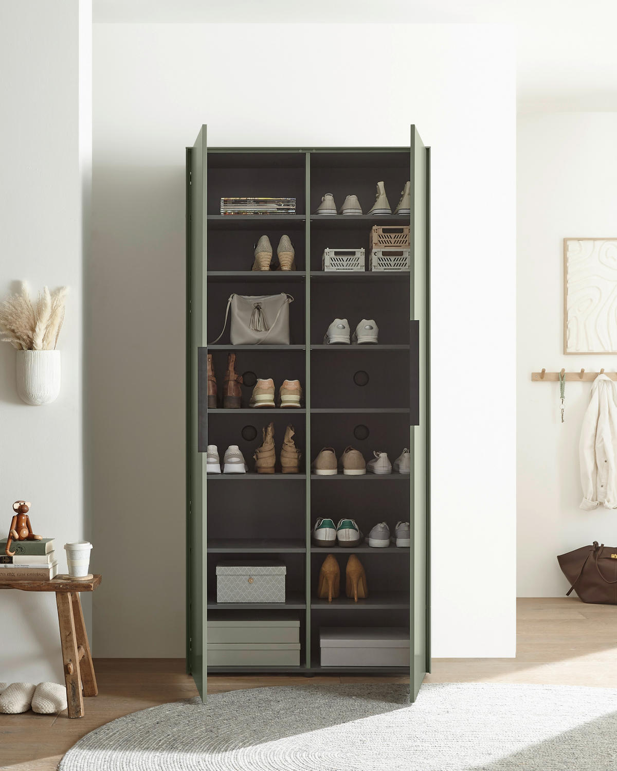 SCHUHSCHRANK  in 90/195/38 cm  - Salbeigrün/Schwarz, Design, Holzwerkstoff/Kunststoff (90/195/38cm) - Voleo