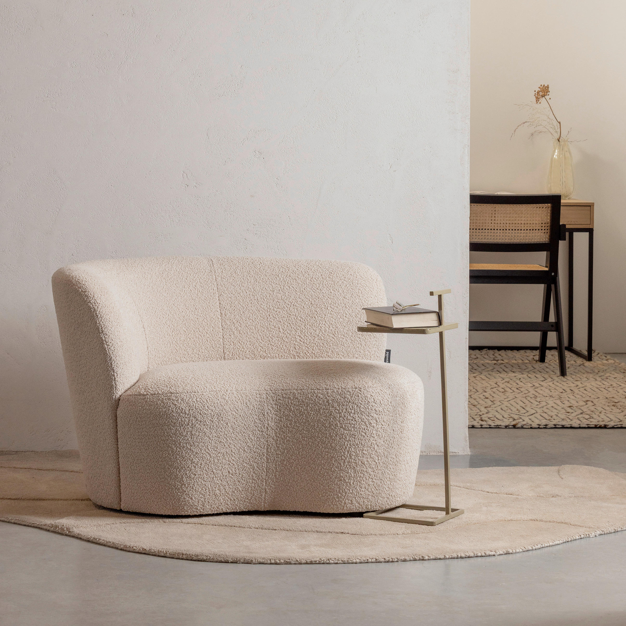 RÉCAMIERE Stone in Bouclé Creme  - Creme/Schwarz, MODERN, Kunststoff/Textil (112/73/80cm) - Livetastic