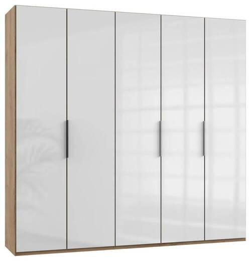 DREHTÜRENSCHRANK 250/236/58 cm 5-türig Eichefarben, Weiß Hochglanz  - Chromfarben/Weiß Hochglanz, MODERN, Holzwerkstoff/Metall (250/236/58cm) - MID.YOU