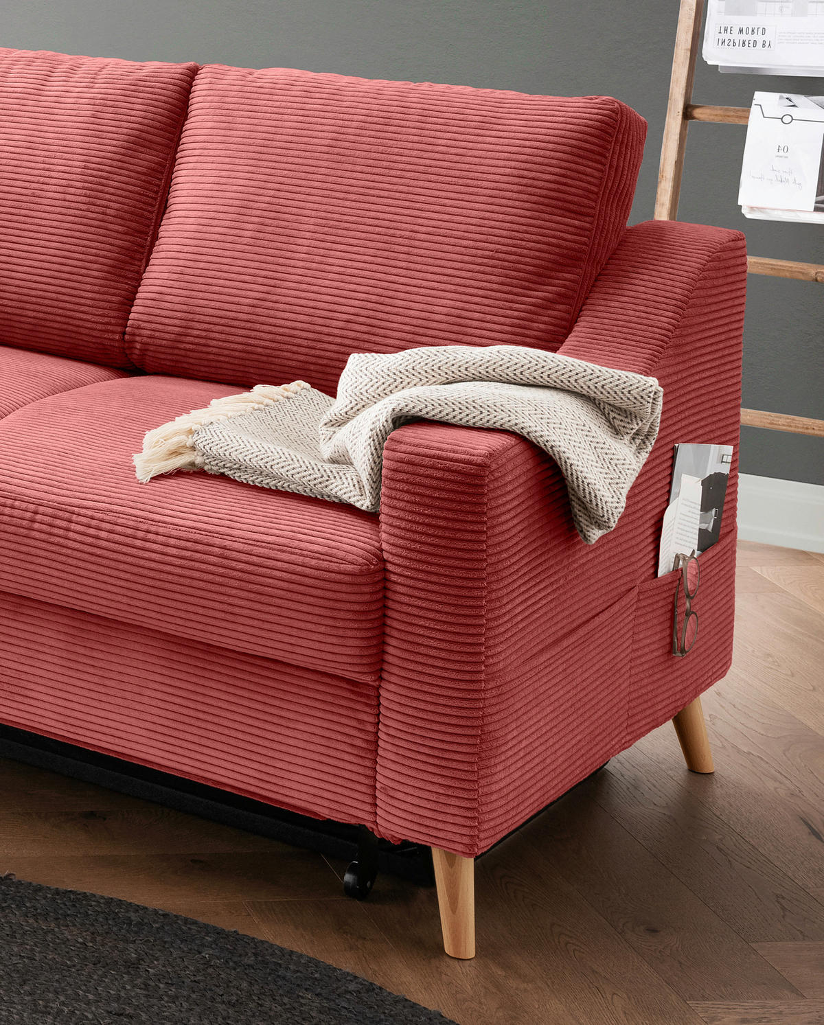 ECKSOFA in Cord Koralle  - Koralle/Naturfarben, MODERN, Holz/Textil (200/230cm) - Livetastic