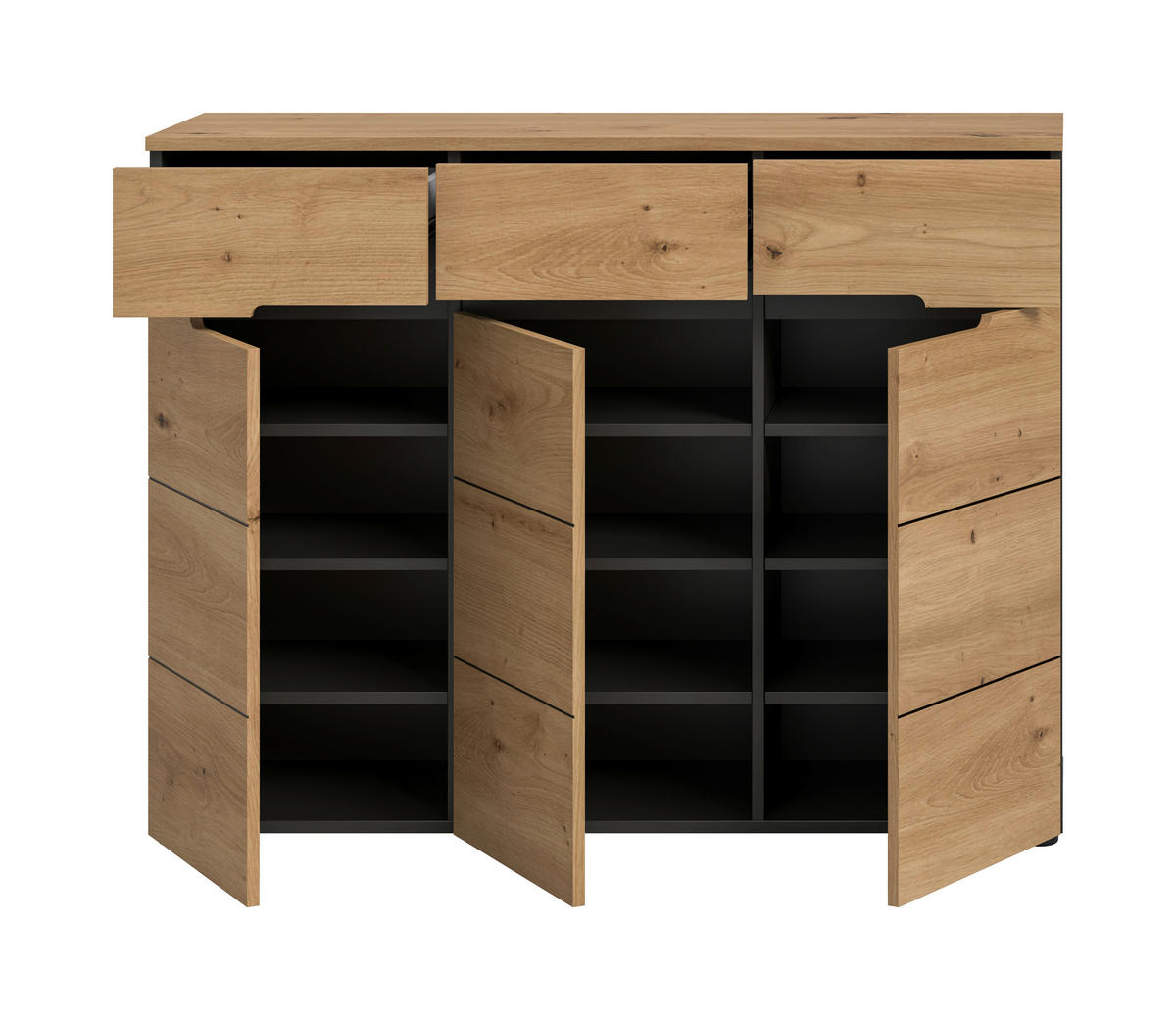 CIPŐSSZEKRÉNY - fekete/Artisan tölgy, Design, műanyag/faalapú anyag (120/94/37cm) - Livetastic