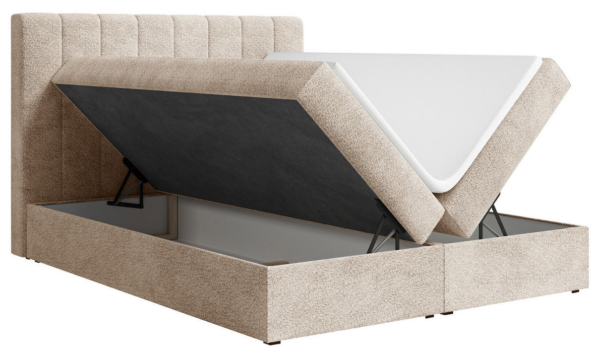 BOXBETT 140/200 cm,  in Beige, Bettkasten, Topper,  - Beige/Schwarz, MODERN, Holz/Kunststoff (140/200cm) - MID.YOU