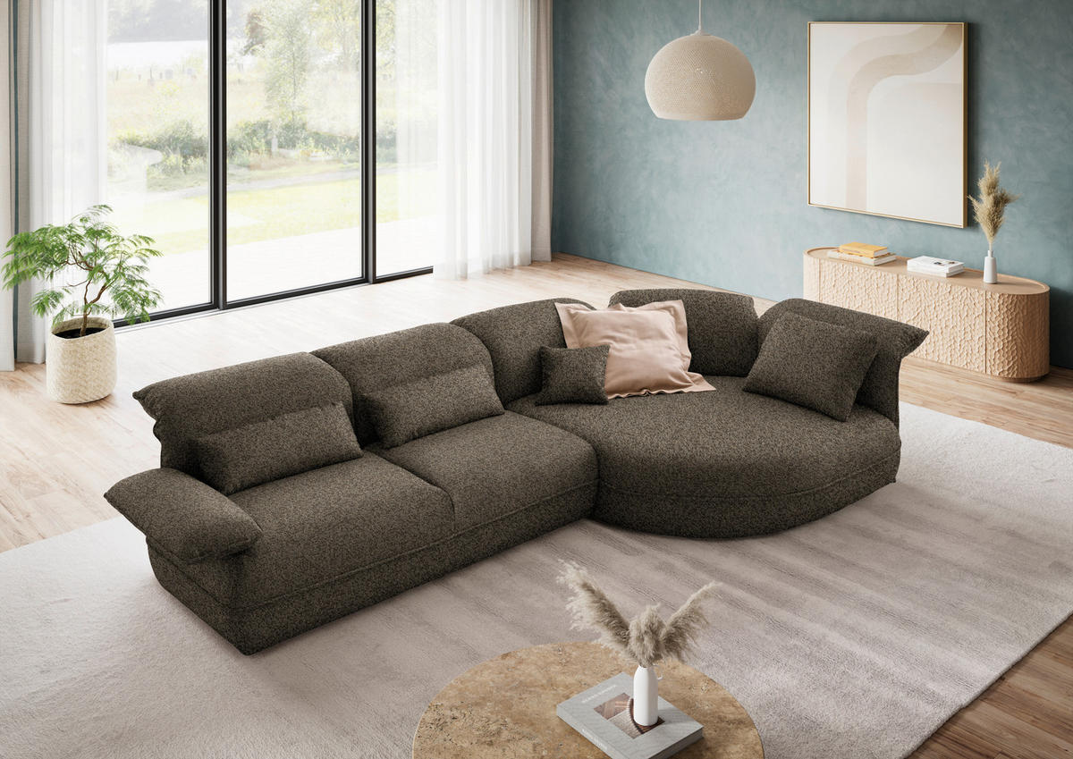 ECKSOFA Chenille Braun  - Schwarz/Braun, Design, Kunststoff/Textil (343/154cm) - Koinor