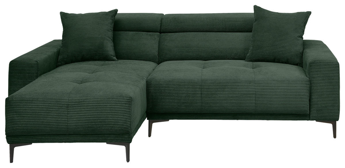 ECKSOFA Cord Dunkelgrün  - Dunkelgrün/Schwarz, Basics, Textil/Metall (183/250cm) - Livetastic