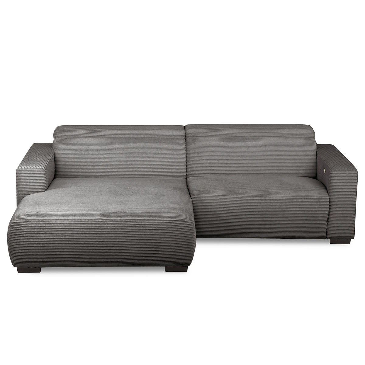 ECKSOFA RENO Grau Cord Relaxfunktion, Kopfteilverstellung  - Schwarz/Grau, Design, Kunststoff/Textil (184/248cm) - Livetastic