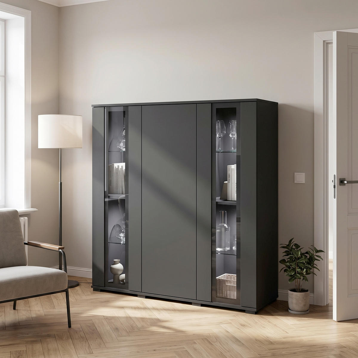 HIGHBOARD Caro 120/121,9/39,5 cm  - Schwarz, Design, Glas/Holzwerkstoff (120/121,9/39,5cm) - P & B