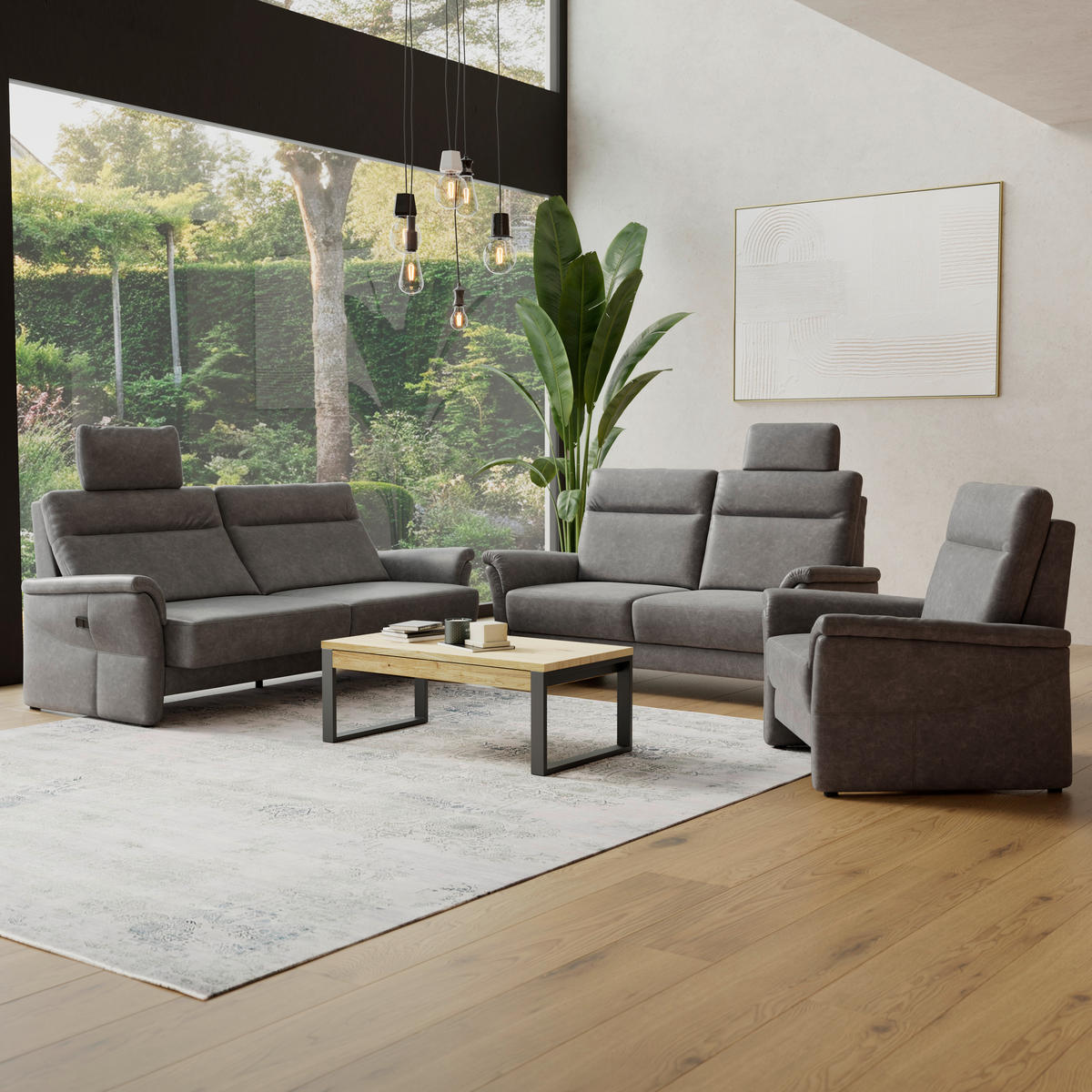 3,5-SITZER Mikrofaser Dunkelgrau  - Dunkelgrau/Schwarz, KONVENTIONELL, Kunststoff/Textil (205/98/91cm) - Elegando